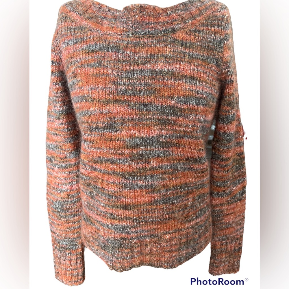 LEITH CREW NECK TWEED MERINO WOOL SWEATER V NECK IN BACK SLOUCHING OFF Shoulder